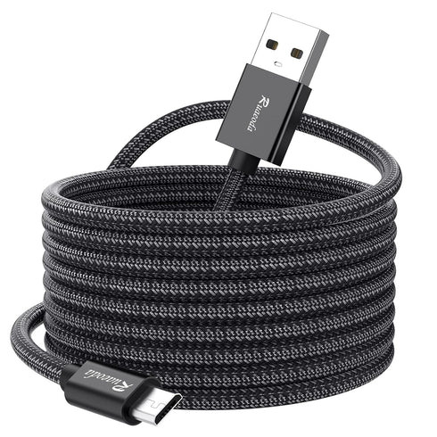Ruaeoda 25ft Long Micro USB Cable - Gold-Plated PS4 Charger, High Speed 2.0 USB A Male, Nylon Braided for Android