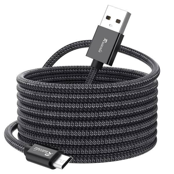 Ruaeoda 25ft Long Micro USB Cable - Gold-Plated PS4 Charger, High Speed 2.0 USB A Male, Nylon Braided for Android