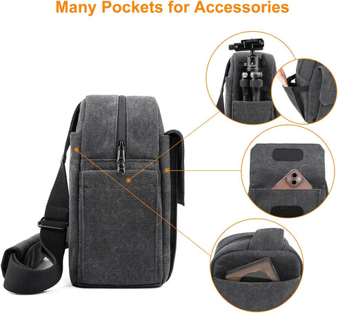 Tullio Crossbody Camera Bag for Photographer, Waterproof Canvas Sling Bag Compatible with Nikon Sony