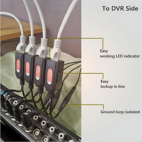 Igreeman 4 Pair Passive Video Balun BNC to RJ45 Adapter with Power, HD Analog Security Camera Transceiver, Compact