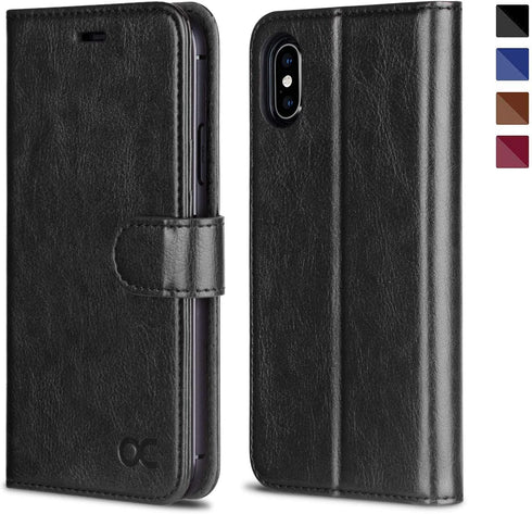 OCASE Black Phone X Wallet Case - Leather Flip Wallet with Card Slot, Kickstand & Wireless Charging for Phone 10