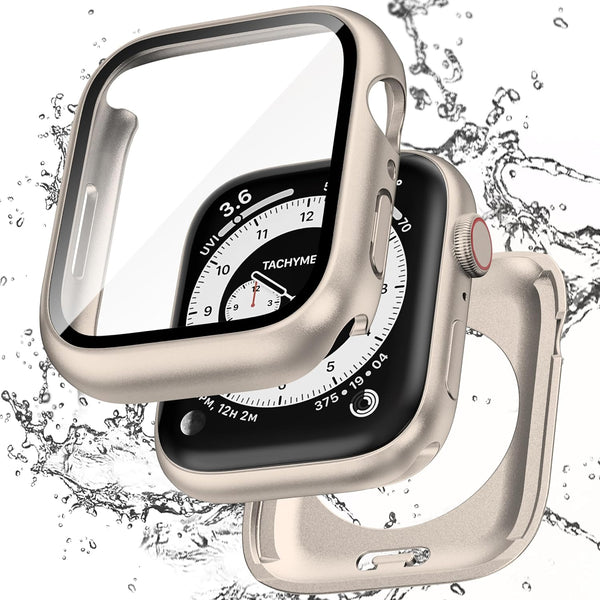 2 in 1 Waterproof Case for Apple Watch 40mm - Series 6/5/4/SE with Tempered Glass Screen Protector, Starlight
