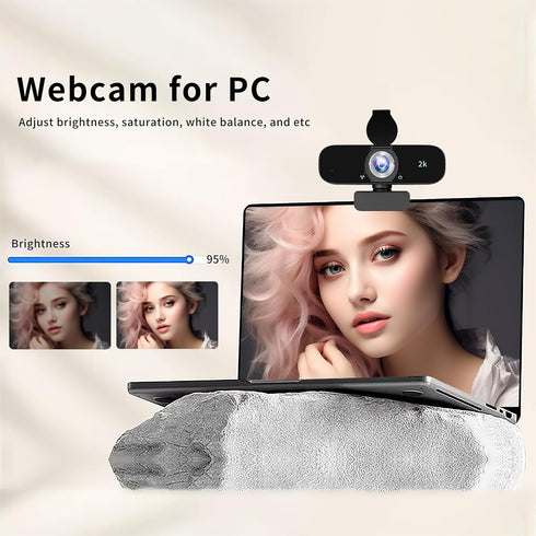 Lusinx 2K Webcam for Computer, USB Plug&Play, Auto Low Light Correction, Privacy Cover, Tripod, Wide Angle