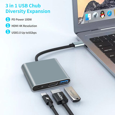 USB C to HDMI Adapter, 3-in-1 HDMI to USBC Digital AV Multiport Adapter for MacBook Pro Air