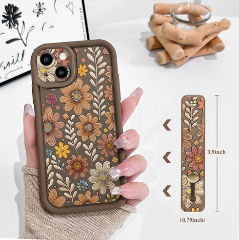 Lovmooful 15 15 Compatible for iPhone Case Cute Aesthetic Color Flower Floral Leaf with Wrist Strap Design for Girls