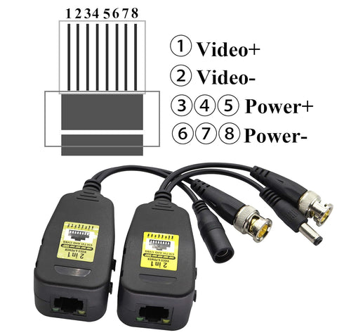 AAOTOKK Cat5 RJ45 720P 960P 1080P 3MP 4MP 5MP 8MP System(18cm-4Pairs) Power Video Balun DC BNC to Network Transceiver