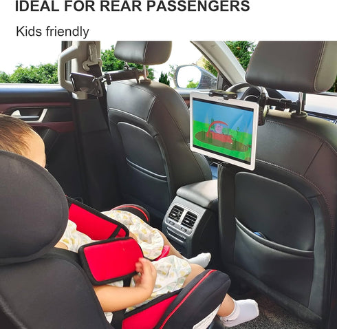 Car Headrest Tablet Mount, Backseat Seat Universal Tablet Cell Phone Holder 360 Swivel Rotating Angle Adjustable Stretchable for iPad iPhone, Samsung, Switch, 5-11" Tablet Phone Black by Timewall