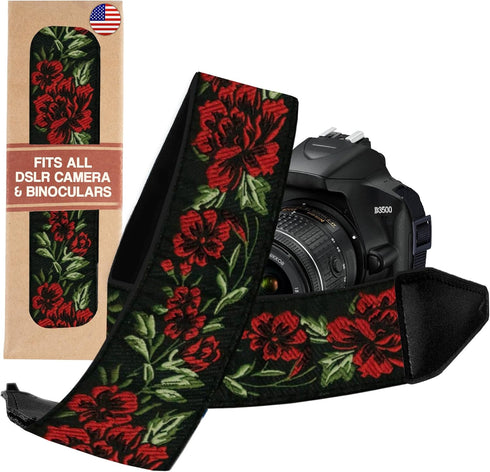 Art Tribute Camera Strap for All DSLR and Mirrorless Cameras, Universal Neck Crossbody & Shoulder, Floral Cotton