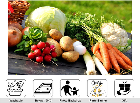 KeyWork 10x10ft Fresh Vegetable Backdrop Assorted Produce Photography Background for Party Farm to Table Themed