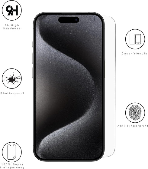 Glass Screen Protector for iPhone 13 / 13 Pro / 14, 3 Pack, 9H Hardness, Oleophobic Coating, 99.99% Clarity
