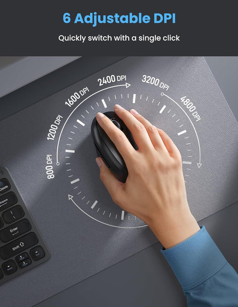 TECKNET 4800 BT5.0/3.0 2.4G Ergonomic Mouse, Bluetooth Wireless Vertical Mouse, Rechargeable Battery, Quiet Clicks, DPI