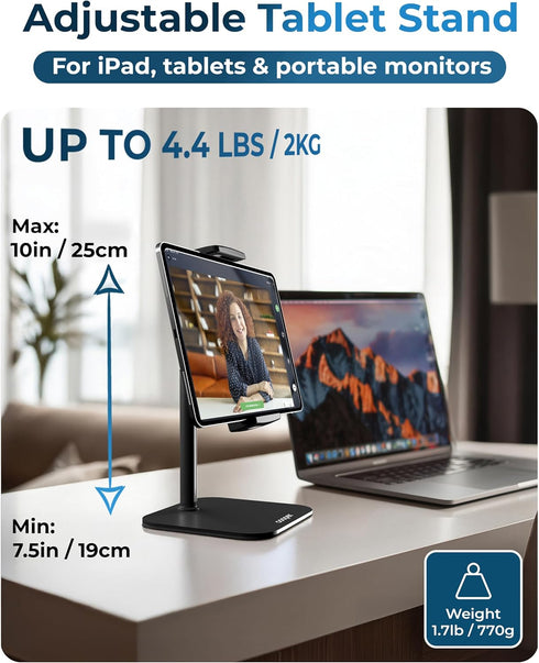 COOPER 10" TabStand Mini, Height Adjustable Tablet Stand, Ipad Stand for Desk, Portable Monitor Holder, Heavy Duty