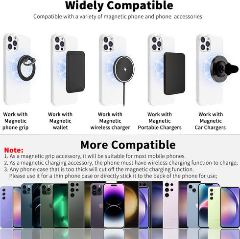 2Pcs Metal Ring Sticker for Pop Socket, Magnetic Grip Adapter for iPhone, MagSafe Wireless Charger (White)