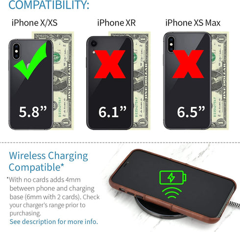 Dockem Wallet Case for iPhone X/XS, Built-in Metal Plate for Magnetic Mounting & 2 Credit Card Holders, (5.8" Exec M2,