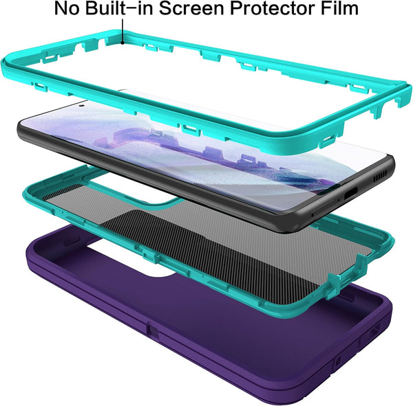 MXX Galaxy S21 Ultra Case, 3-Layer Heavy Duty Bumper Cover with Shock Protection, Dust Proof, 6.8 Inch 2021 (Purple)