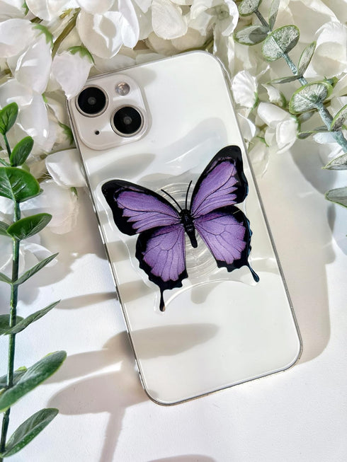 Butterfly Sticky Mobile Phone Grip, Clear Cell Phone Stand, Expanding Cell Phone Charms Accessory, Interchangeable