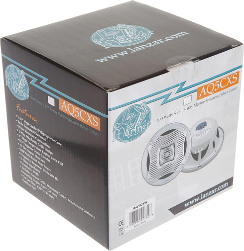 LANZAR Marine Speakers - 5.25 Inch 2 Way Water Resistant Audio System, 400 Watt Power, 1 Pair - AQ5CXW (White)
