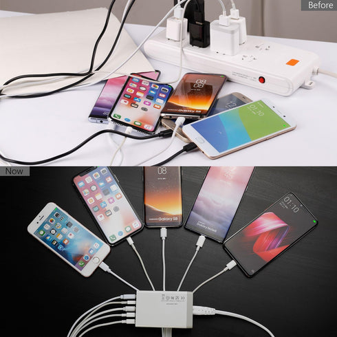 Desktop 5 Port USB Wall Charger 40W 8A, USB Hub Charging Station for Multiple Devices, Portable Multi Port USB Charger