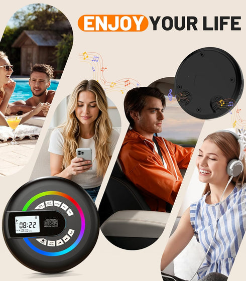 Greadio Discman Portable CD Player with Speaker Bluetooth for Car with FM Transmitter Rechargeable Lightweight
