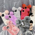 LUVI Plush Furry Case for iPhone 12, Cute Cartoon Bear Ear with Bling Glitter, 3D Diamond Bowknot, Gray