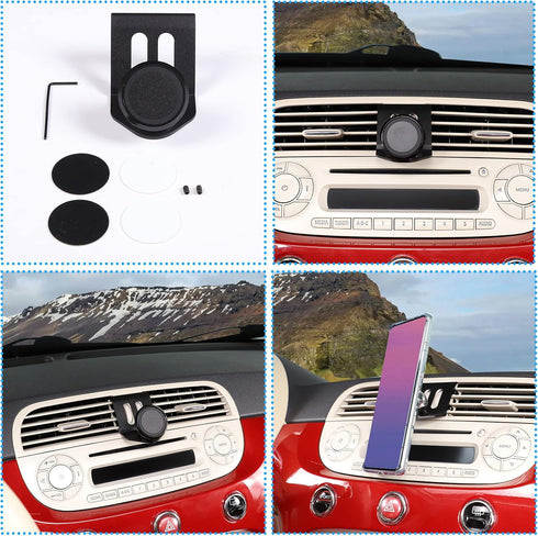 Car Phone Mount for Fiat 500 2010-2015, Retractable Dashboard Hands-Free Holder, Black (A Style)