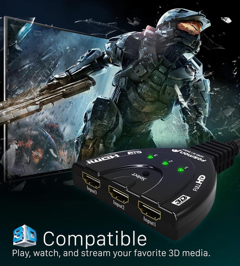 Fosmon 4K HDMI Switch 3 in 1 Out, 4K@30Hz, 3-Port HDMI Splitter Hub, Auto Switching for HDTV, PS5/4