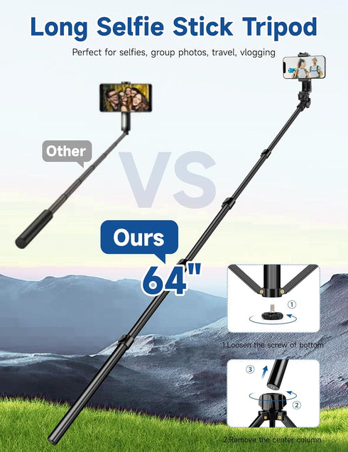 Tripod for iPhone, 71" Tall Phone Tripod with Remote Holder, Selfie Stick Cellphone Tripod, Phone Stand for Travel