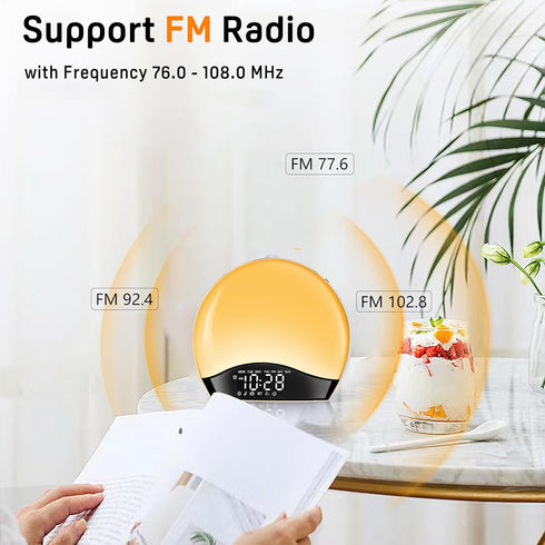 Wake Up Light Sunrise Alarm Clock for Kids, Bluetooth Speaker Sound Machine with 22 Natural Sounds, Dual Alarms, FM