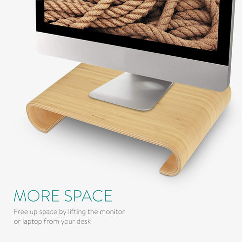Navaris Wood Monitor Stand Riser - Desktop Organizer for PC TV Screen Notebook Laptop - Bamboo