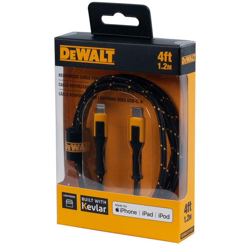 DEWALT Lightning to Type C Cable Reinforced Braided Cable for Type C Fast Charging USB C to Lightning Charging