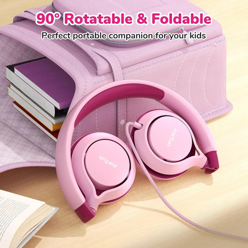 EarFun S1 Kids Headphones, Foldable Wired On-Ear Headphones with 85dB Volume Limit for School, Travel, Pink