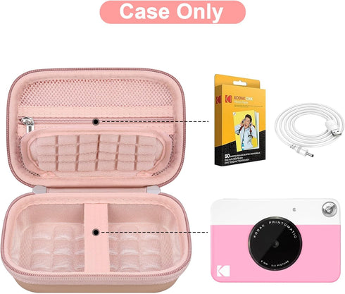 Canboc Carrying Case Compatible with KODAK Printomatic Digital Instant Print Camera, Zipper Mesh Pocket fit Photo Paper and Cable, Rose Gold (Case Only)