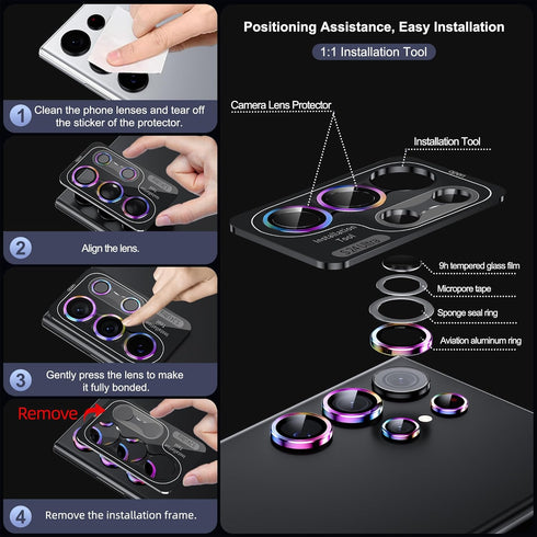 WSKEN Ultra Thin Camera Lens Protector for Samsung Galaxy S24 Ultra, 9H Tempered Glass, Aluminum Circle, Colorful.