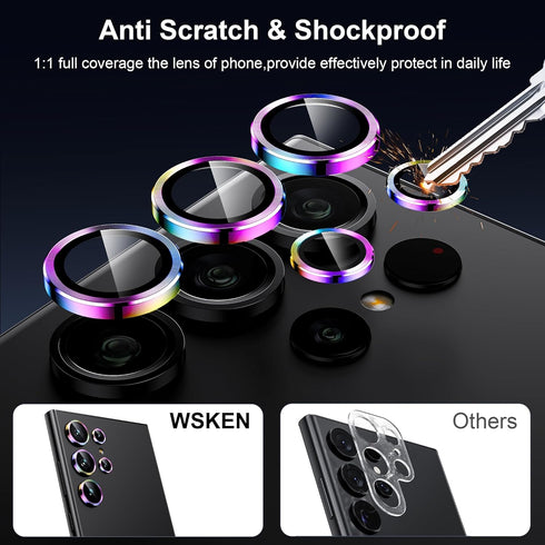 WSKEN Ultra Thin Camera Lens Protector for Samsung Galaxy S24 Ultra, 9H Tempered Glass, Aluminum Circle, Colorful.