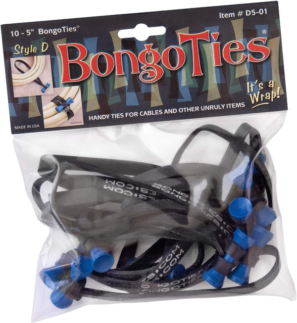 BLUE & BLACK "Azure" Bongo Ties - 10 Pack Professional Cable Ties Made of Natural Rubber and Bamboo