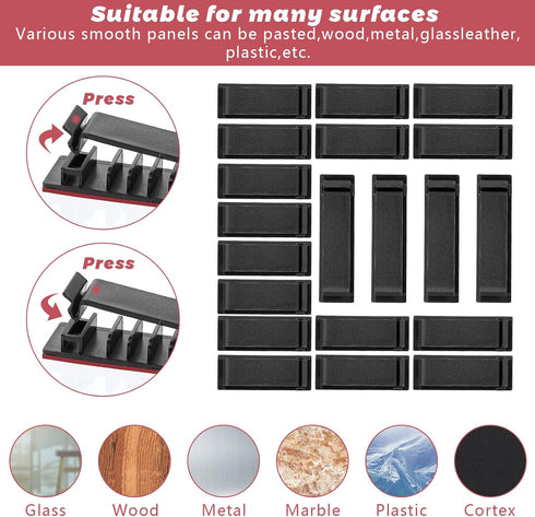 Cable Management Clips, 20 Pcs Black Self-Adhesive Wire Organizers for TV PC Ethernet Cable Under Desk