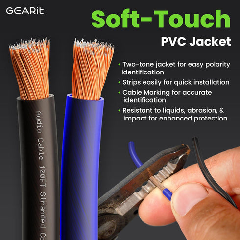 GearIT 14 Gauge Car Speaker Wire, Pro Series (100 Feet, Soft Touch Translucent Blue/Black) Automotive Car Audio