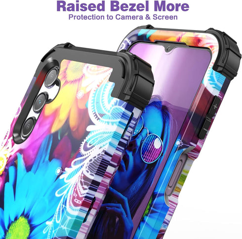 IDweel Galaxy A15 5G Case - Daisy, 3-in-1 Shockproof Protection, Tempered Glass Screen & Camera Lens Protectors.