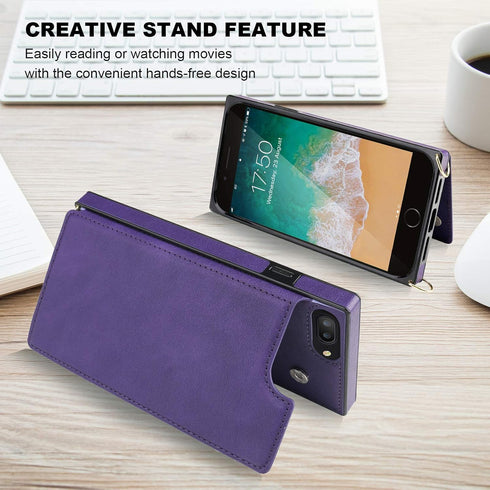 Bocasal Crossbody Wallet Case for iPhone 7 Plus/8 Plus, Credit Card Holder, PU Leather, 5.5 inch (Purple)