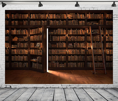 BELECO 5x3ft Fabric Mysterious Magic Library Backdrop Vintage Wooden Bookshelf Old Books Candles Stairs Book Stacks