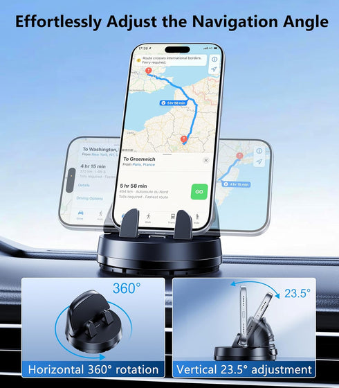 DICMKY 360 Car Dashboard Phone Holder Mount, Rotating Curved Dash Automatic Clamping Cell Phone Mount with Adaptive