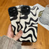 Designed for iPhone 14 Phone Case, Soft PU Leather TPU and Cute Art Wavy Painted for Women Girls, Slim Protective Shockproof Compatible with iPhone Case (Beige, iPhone 14)