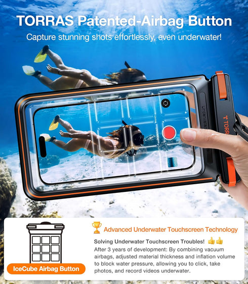 TORRAS IPX8 Waterproof Phone Pouch Floating, Underwater Screen Touchable, Waterproof Phone Case with Lanyard for iPhone 15 Pro Max 14 13 12 Galaxy S24 Ultra S23 S22, Cell Phone Dry Bag 7.0, Black