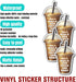 KIMAMZ Pack 4PCS All I Need is Iced Coffee and Books Stickers Reading Inspirational Waterproof Vinyl Decals Decor