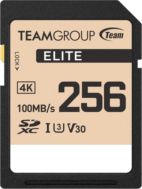 TEAMGROUP Elite 256GB UHS-I U3 V30 UHD SDXC Memory Card, Read Speed up to 100MB/s, Compatible with Canon Sony Nikon
