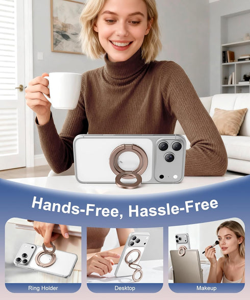 CAPRARO 360 17/16/15/14/15 Magnetic Phone Ring Holder for MagSafe, Dual-Side Magnetics, Rotation Gym Phone Stand Grip
