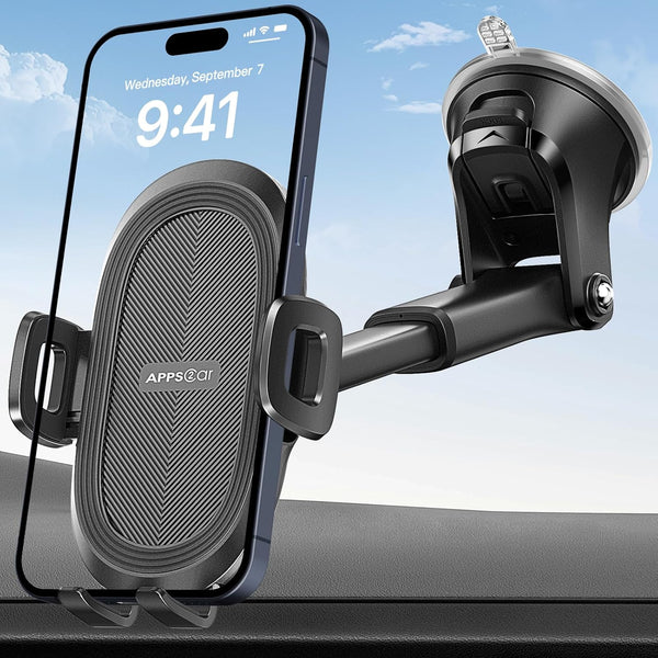 APPS2Car Suction Cup Phone Mount, Universal Phone Holder for Car Windshield/Dashboard, Compatible with All Cellphones