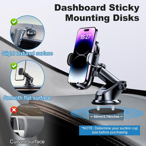 2pcs Dashboard Pad Mounting Disk for Suction Cup, Heat Resistant Adhesive Disc for Car Phone Mount Sat Nav Dash Camera Windshield Sucker Holder, GPS, Tablet, Phone Bracket Base - 95mm (3.74")