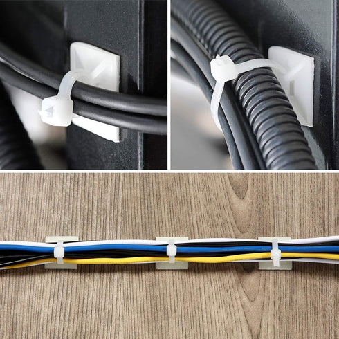 Strong Back-Glue Self Adhesive Cable Zip Tie Mounts Kit, 50 Set Cable Management Clips with 6" Zip Ties, Black
