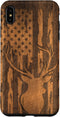 iPhone XS Max Case - Deer Buck with Flag on Wood-like Background for Stylish Protection